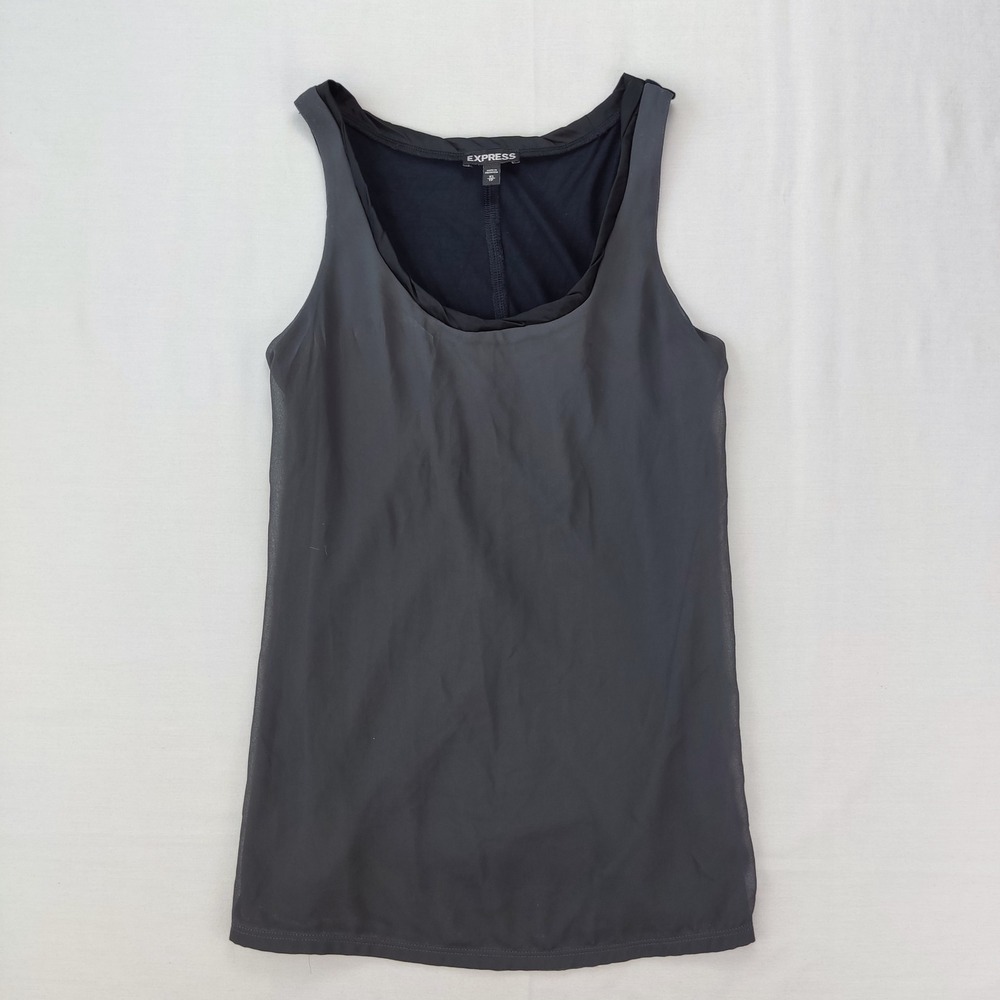Express Tank Top Womens XS‎ Gray Black Sheer Layered Mixed Media Scoop Neck